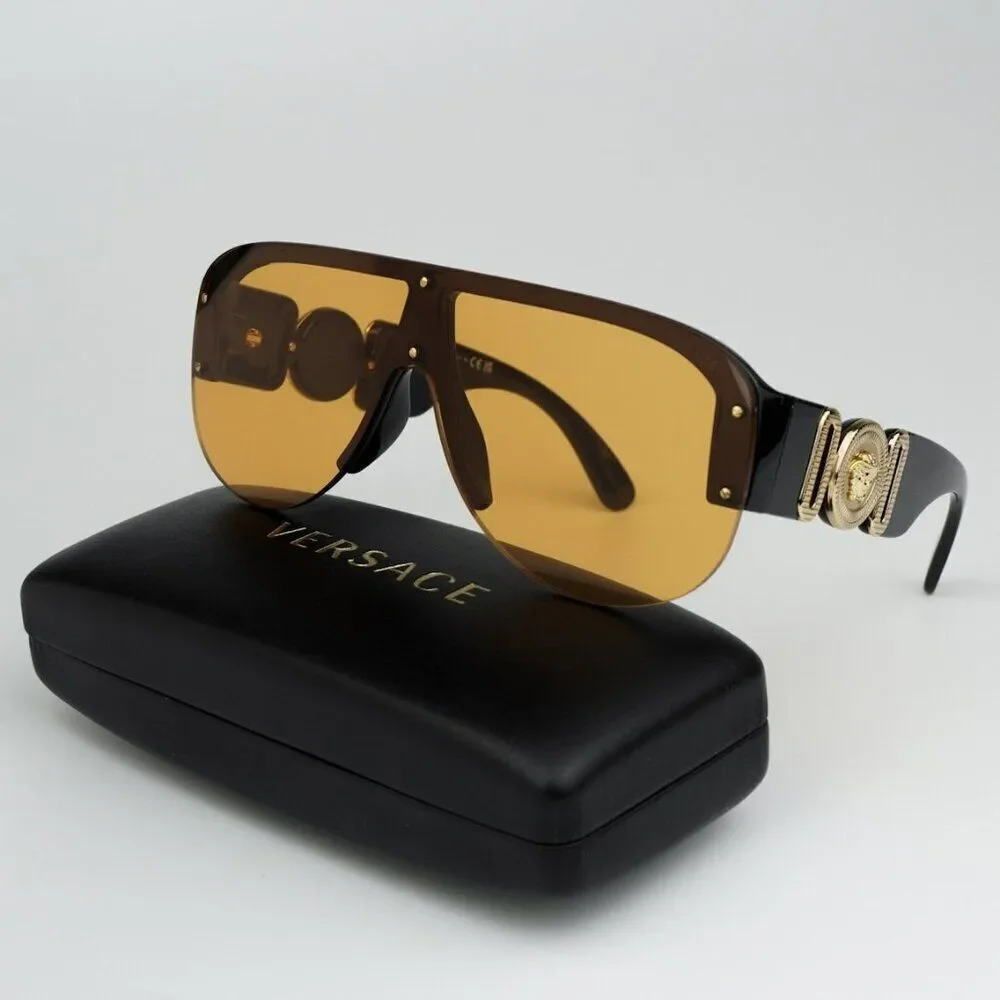 NEW Versace VE4391 GB1/7 Black Orange Shield Unisex Sunglasses